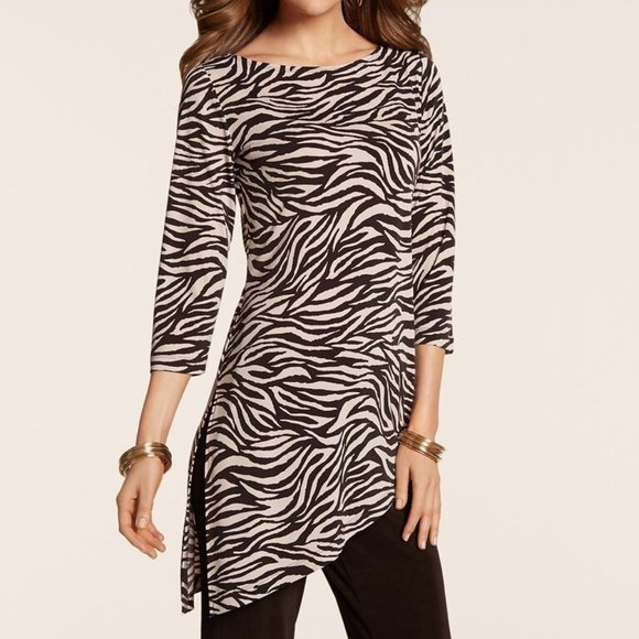 Chico's Tops - Chico's Travelers Zebra Asymmetrical Top